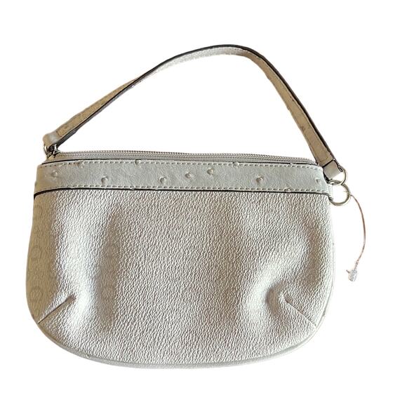 Guess Gray Logo Print Wristlet Purse Animal Print Lining Zipper Tiny Purse - Picture 2 of 6